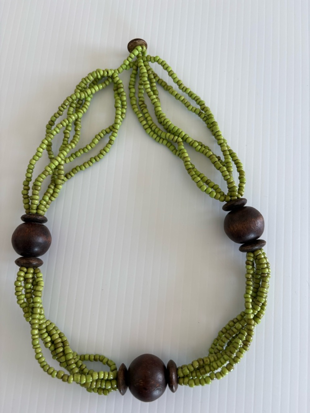 Chunky Green Beaded Necklace with Wooden Accents